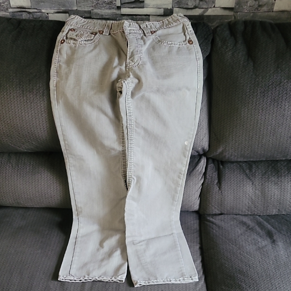 True Religion Gray Flare Wide Leg Jeans